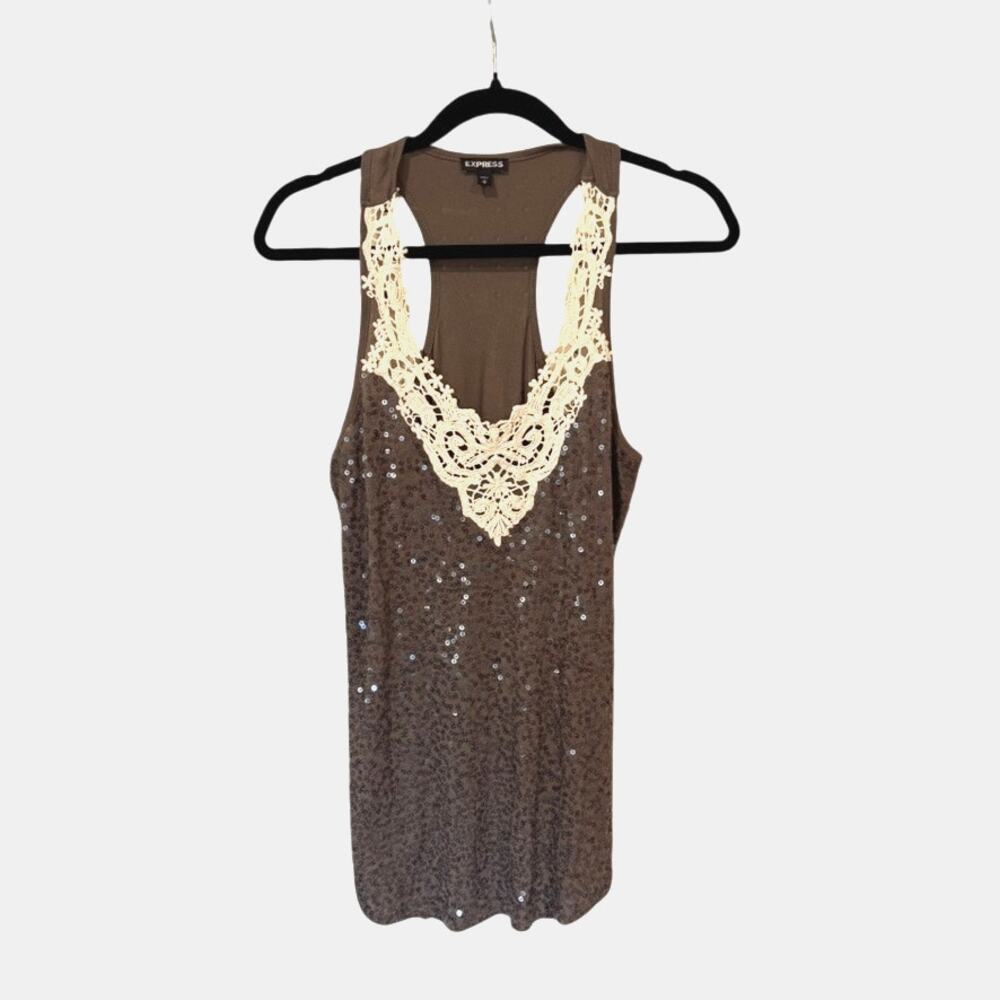 Vintage Express Coquette Tank Lace & Sequins Early 2000s Sz M
